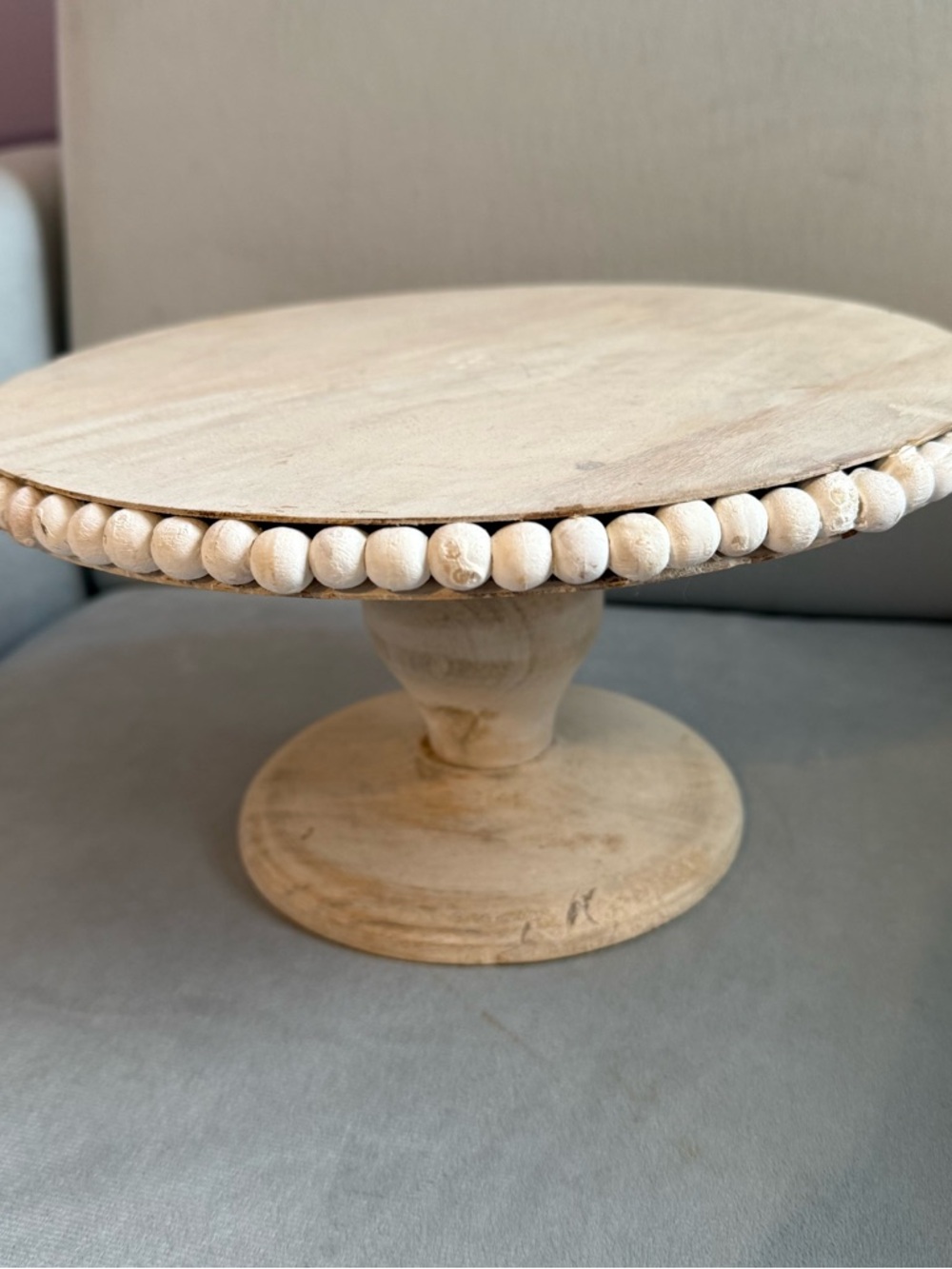 Wood Beaded Pedestal Cake Stand in Natural Finish